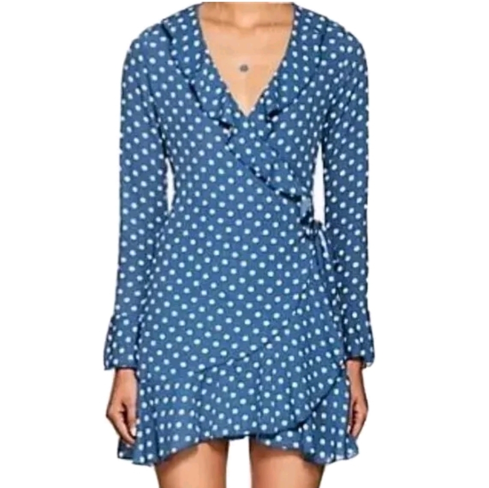 FiveSeventyFive Blue Polka Dot Garment Mini Dress Sz XS New